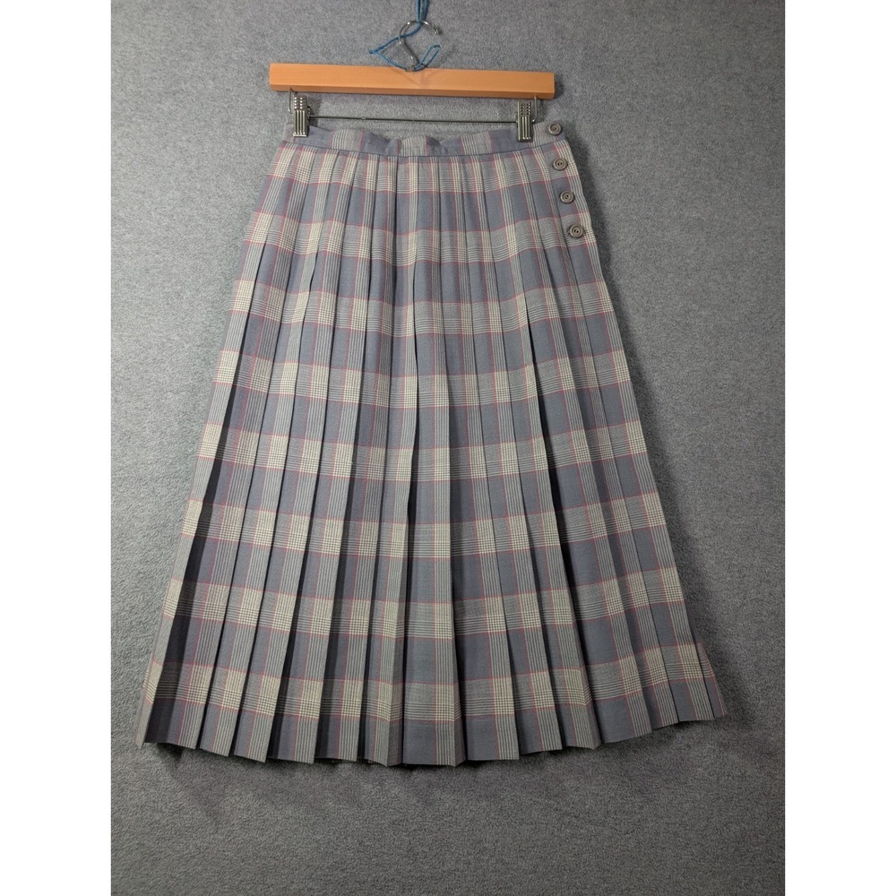 VTG Pitlochry Wool Womens Pleated Plaid Midi Skirt Size 12 UK 8 US Scotland 80s